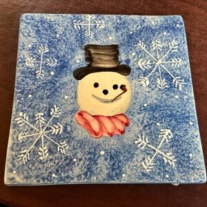 Vintage NWT collectible Valanol Portugal Snowman Ceramic Tile Trivet - Festive W